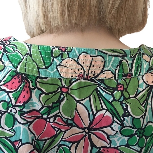 TALBOTS Floral Print Blouse Top Cotton Green Watermelon Sleeveless Tunic Tank - Picture 12 of 16